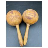 Habana Cuba Carved Wood Maracas, Pair