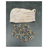 Vintage Metal Jacks & Cloth Bag