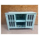 Painted Aqua Glass-Door Storage Cabinet