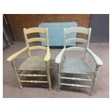 2 Painted Ladder-Back Woven Seat Armchairs