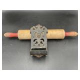 Cast Iron Wall Match Holder & Wooden Rolling Pin