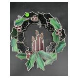 Stained Glass Holly Wreath with Candles