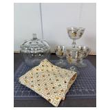 Fall Leaf Goblets, Glass Pumpkin & Linens