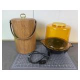 Vintage Amber Corn Popper & Woodgrain Ice Bucket
