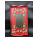 Hand-Painted Red Floral Wood Serving Tray