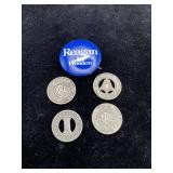 Railroad Tokens & Reagan Campaign Pin