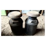 2 Metal Milk Cans w/ Lids