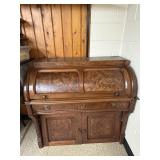 Antique Burl Wood Cylinder Desk for Restoration