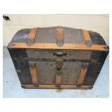 Antique Dome-Top Embossed Tin Oak-Slat Trunk