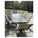 Glass-Top Patio Table, 6 Chairs & Large Umbrella