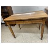 Antique Wood Table w/ Drawer & Turned Legs