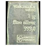 Valcambi Suisse One Gram .999 Fine Silver Bar