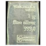 Valcambi Suisse One Gram .999 Fine Silver Bar