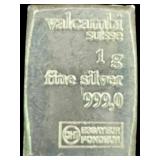 Valcambi Suisse One Gram .999 Fine Silver Bar