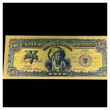 Five Dollar Gold Certificate With Indian Gold Foil