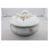 Vintage Floral Transferware Covered Vegetable Bowl