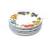 Set of 7 Fruit Pattern Dinner Plates White Ceramic