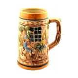 Vintage Ceramic Beer Stein Tavern Scene Relief Mug
