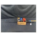 Fishing rod and three assorted reels