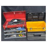 Red tool bag full of tools yellow tool box empty
