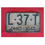 Orig Vtg 1942 OHIO License Plate