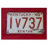 Orig Vtg 1940 Kentucky License Plate