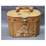 Vintage Wooden Box Purse Owl Decoupage Peeling