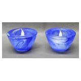 Blue Swirl Slag Glass Tealight Holders