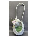White Basket w/ Faux Grass & Flowers