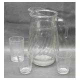 Glass Pitcher with 3 Glasses - mismatched