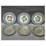 Ceramic w/ Pewter Frame & Silverplate Coasters