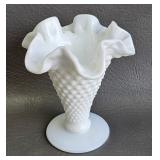 Small Milk Glass Hobnail Trumpet Vase