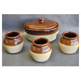 Stoneware Pottery Bean Pot & Mini Crocks