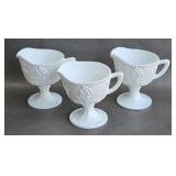 3 Milk Glass Creamers - Harvest Grape Pattern