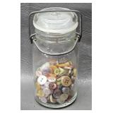 Vintage Glass Bale Top Jar of Buttons