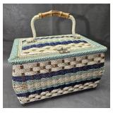Vintage JCPenney Blue Woven Sewing Basket - Japan