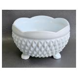 Diamond Point Milk Glass 3-Toed Bowl