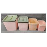 Vintage Pink Plastic Kitchen Canisters - as is