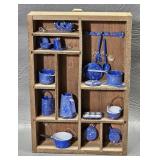 Miniature Blue Enamel Granite Ware on Shelf-as is