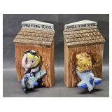 Vintage Ceramic Jungle Flying School Bookends-chip