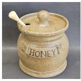 Studio Art Pottery Honey Pot Jar w/Dipper-signed