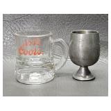 Miniature Glass Coors Mug & Pewter Goblet