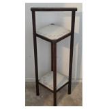 Vintage Two Tier Wood & Ceramic Tile Plant Stand