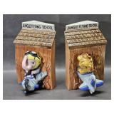 Vintage Ceramic Jungle Flying School Bookends-chip