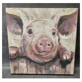 Pig at Fence Canvas Wall Decor