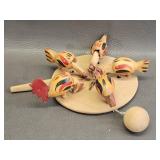 Russian Folk Art Wooden Chicken Pecking Paddle Toy