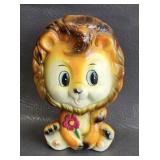 Vintage Painted Bisque Lion Coin Bank