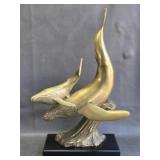 Brass Humpback Whale Cow & Calf Statue