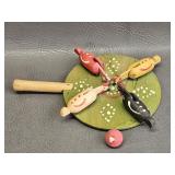 Vintage Wooden Chicken Pecking Paddle Toy