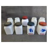 vintage white milk glass spice shakers